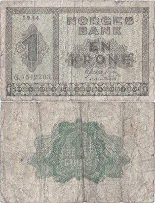 1944, 1 krone (P-15a.5) - Norvegia foto