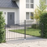 vidaXL Poartă de Grădină cu V&acirc;rf &icirc;n Formă de Lance Dublă Swing Gri 125x300 cm Oțel