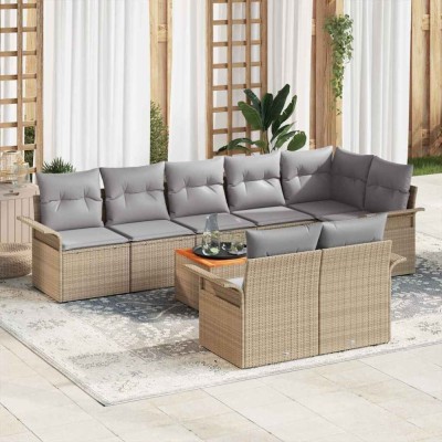 Set de canapele pentru grădină 9 pcs Bej Rattan poli foto