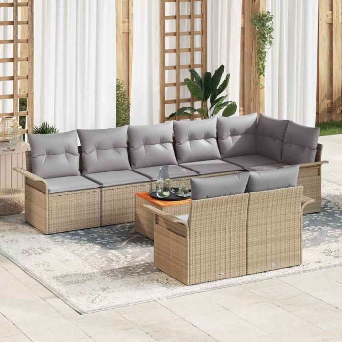Set de canapele pentru grădină 9 pcs Bej Rattan poli