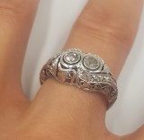 Splendid inel vintage art nouveau din aur 18 ct. si 14 diamante rose cut 0.14 ct, 46 - 56, 18k, Alb