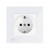 Priza &icirc;ncastrata simpla PNI WP101 Schuko 16A 230V rama sticla alba ABS ignifug