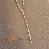 Cumpara ieftin Colier placat cu aur , perle aurii si cruciulita decorativa pe lant