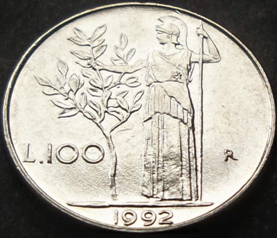 Moneda 100 LIRE - ITALIA anul 1992 *cod 2439 = A.UNC - MODELUL MIC foto