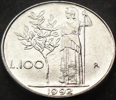 Moneda 100 LIRE - ITALIA anul 1992 *cod 2439 = A.UNC - MODELUL MIC foto