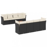 Set mobilier de gradina cu perne, 9 piese, negru, poliratan