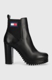 Tommy Jeans cizme de piele TJW NEW ESS HIGH HEEL BOOT femei, culoarea negru, cu toc plat, EN0EN02439