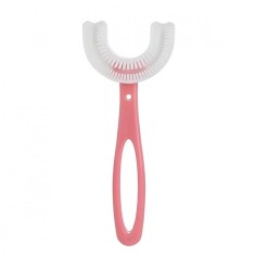 Periuta de dinti in forma de u, flippy, pentru copii 6-12 ani, peri moi, 12 cm, model inima, culoare roz