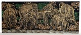 Familie de elefanti la rau - Tablou textil thailandez, serigrafie in 4 culori pe matase 59 x 24 cm