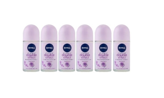 Set 6 x Deodorant Roll-On Nivea Woman 50ml, Double Effect, Anti-urme albe, revirgorant, prospetime de durata, protectie 48h
