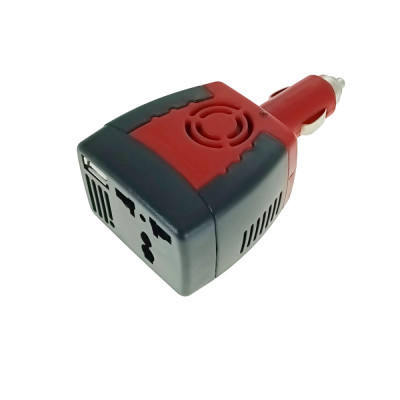 Invertor auto 12V la 220V 150W, iesire 1 X USB 5V-2.1A, negru cu rosu foto