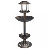 Baie Păsări Decorativă LED Solar vidaXL, Plastic Maro, 39x96cm, Hrănitor, Adăpător, Suport Plante, Exterior