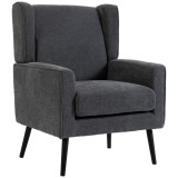 HOMCOM Fotoliu din chenille pentru dormitor, stil modern Mid-Century, cu picioare din lemn de cauciuc, gri &icirc;nchis | Aosom Romania