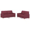 Set canapea cu perne, 2 piese, rosu vin, material textil