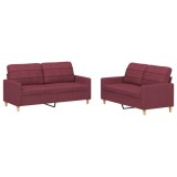 Set canapea cu perne, 2 piese, rosu vin, material textil