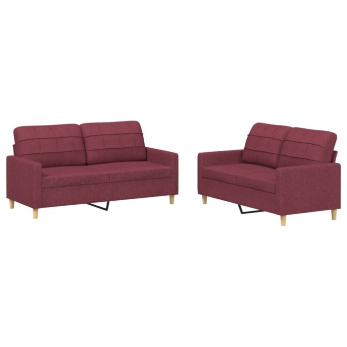 Set canapea cu perne, 2 piese, rosu vin, material textil