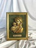 Maica cu pruncul - icoană din ceramică și foiță aurie
