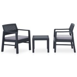 Set mobilier de gradina cu perne, 3 piese, gri, plastic