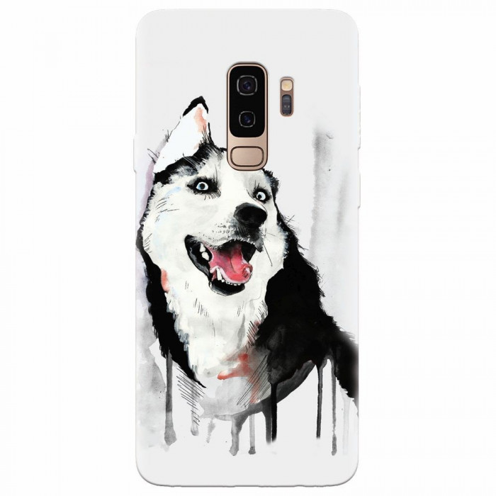 Husa silicon pentru Samsung S9 Plus, Husky Dog Watercolor Illustration