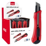 Set 24 cutite universale AMiO din otel SK5, maner ABS, lama 100x18x0,5 mm, Display Box, pentru hartie folie carton si plastic