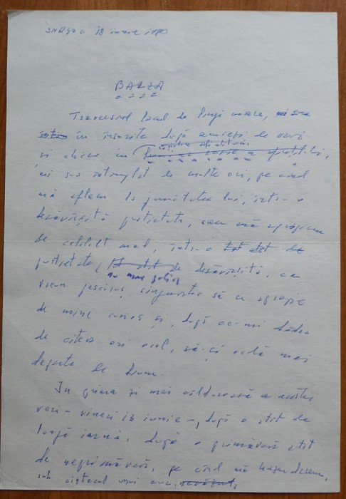 Manuscris olograf Geo Bogza, Barza, 3 pagini, 1980