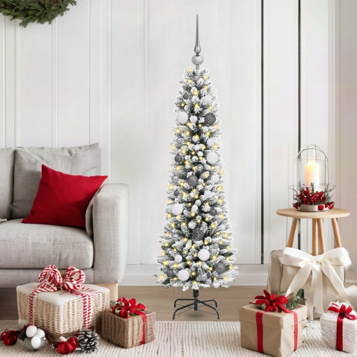 vidaXL Brad de Crăciun with Decorative String Lights Alb 150 cm PVC