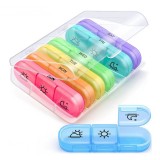 Cutie Depozitare Medicamente, Flippy, 7 Zile, 21 Compartimente, Cutie Suport, Recipiente Detasabile, Portabila, Multicolor, Cutie Transparenta, 15.6x1