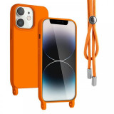 Lemontti Husa Silicon cu Snur iPhone 12 / 12 Pro Portocaliu (protectie 360&deg;, material fin, captusit cu microfibra)