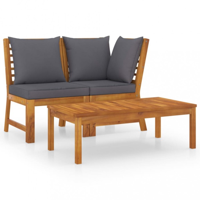 Gossi set mobilier de gradina, 3 piese, perne gri inchis, lemn acacia