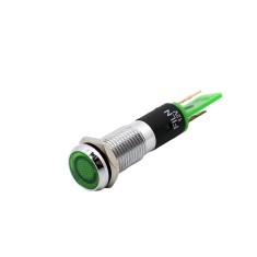 Indicator martor LED plat de panou din alama, 8mm, pini 2.8mm, verde, 12-24V DC, IP65, FL1M-08FJ-1-GREEN