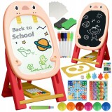 Tabla de desenat multifunctionala cu doua fete si 2 jocuri de societate incluse WePro Store, partea magnetica pentru cifre si litere si cea neagra pen