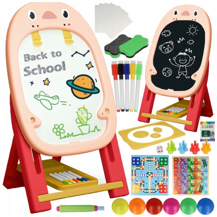 Tabla de desenat multifunctionala cu doua fete si 2 jocuri de societate incluse WePro Store, partea magnetica pentru cifre si litere si cea neagra pen