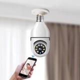 Cameră Supraveghere Wi-Fi, Model E27, Vedere Panoramică, Detectare Mișcare, Viziune Nocturnă, Stocare 128G, Alb