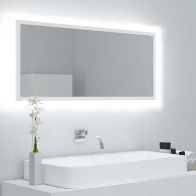 vidaXL Oglindă de baie cu LED, alb, 100x8,5x37 cm, acril foto