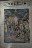 Ziarul Veselia : CIOCNIREA A DOI BICICLIȘTI - gravură, 1906