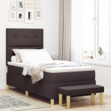 VidaXL Pat cu somieră , cu saltea și bancă maro &icirc;nchis 80x200 cm, Țesătură