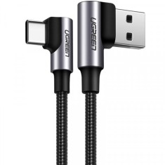 Cablu Date si Incarcare USB-A - USB-C UGREEN US255 Angled, 60W, 1m, Gri