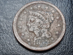 1 / one Cent 1853 SUA / USA Liberty Head / Braided Hair foto