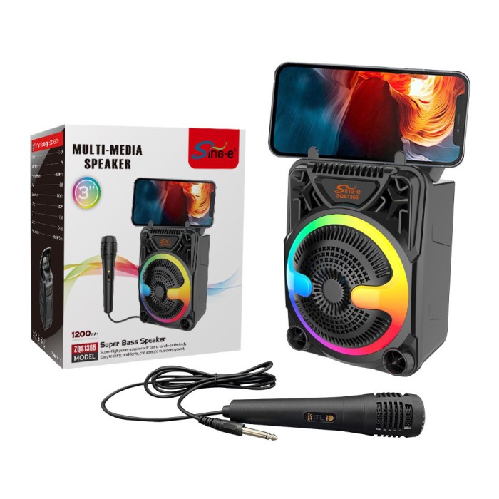 Boxa Portabila ZQS1366, BT, FM, microfon, 24W P.M.P.O, suport telefon