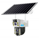 Camera dubla CCTV 4G, 1080P, IR/PTZ, microfon, panou solar, zoom