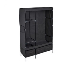 Dulap pentru haine si pantofi, stofa, gri inchis, doua usi, 3 sertare, schelet metalic, 173 x 112 x 44 cm