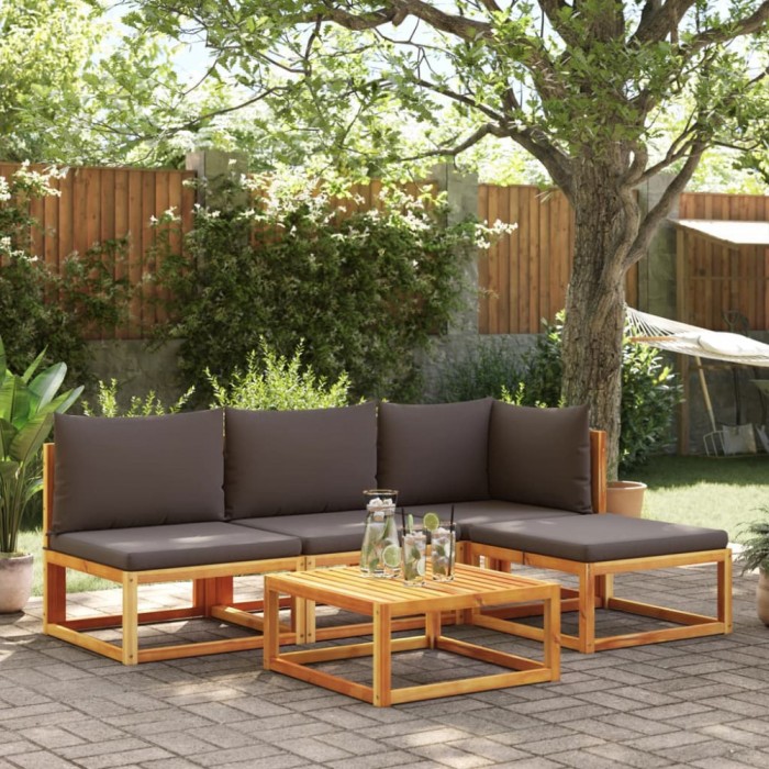 vidaXL Set canapele de grădină cu 5 piese, lemn de salc&acirc;m și fr&acirc;nghie 3278825