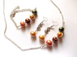 Set Perle Naturale: Colier, Bratara Reglabila &amp; Cercei Argintati Handmade