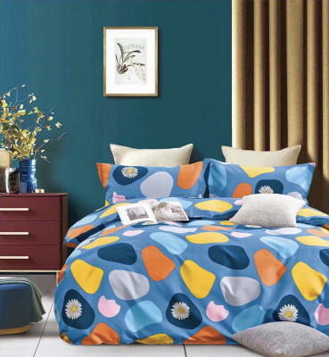 Lenjerie de pat pentru o persoana cu husa elastic pat si fata perna dreptunghiulara, Lastovo, bumbac mercerizat, multicolor foto