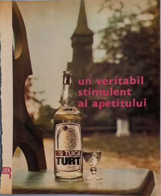 1971 Reclamă ȚUICĂ TURȚ comunism, epoca aur, 24 x 20 cm alcool, bauturi, comert foto