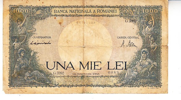 B12 - Bancnota Romania - 1000 lei - emisiune 10 octombrie 1944