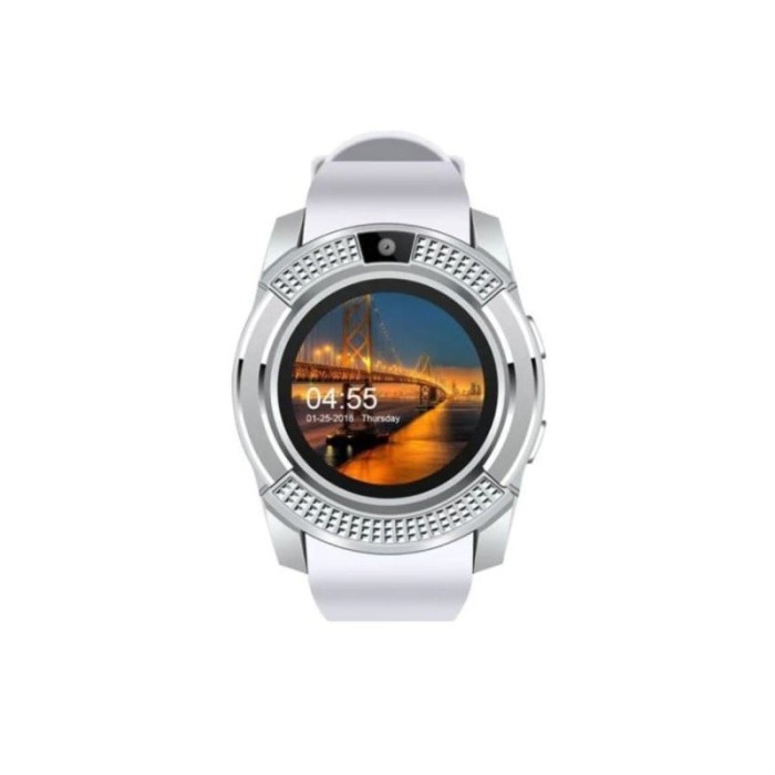 Ceas Smartwatch Techstar&reg; V8, Handsfree, Bluetooth 3.0, SIM, Compatibil Android &amp; iOS, Camera 1.3MP, Alb