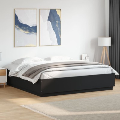 vidaXL Cadru de pat cu lumini LED, negru, 180x200 cm, lemn prelucrat 3209591 foto