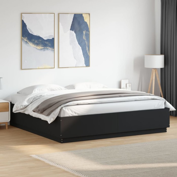 vidaXL Cadru de pat cu lumini LED, negru, 180x200 cm, lemn prelucrat 3209591
