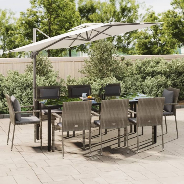 vidaXL Set mobilier de grădină cu perne, 9 piese, negru/gri, poliratan 3185118